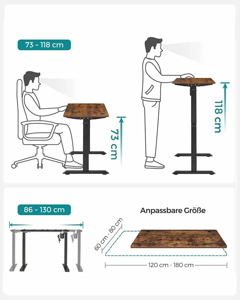 BII20 - Birou electric 140x70x73-118 cm, inaltime reglabila, masa office industriala - Maro