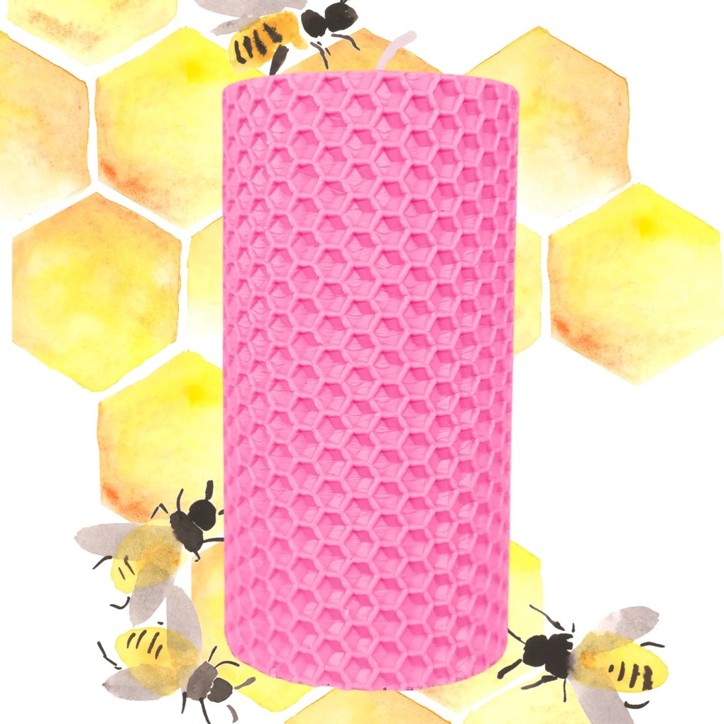 Lumanare Marturie  din Ceara de Albine naturala tip fagure colorat - Roz 10 cm, 4,5 cm, Roz
