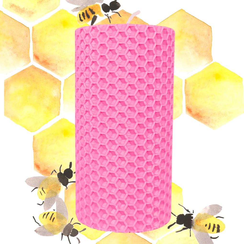 Lumanare Marturie din Ceara de Albine naturala tip fagure colorat - Roz 15 cm, 6,5 cm, Roz