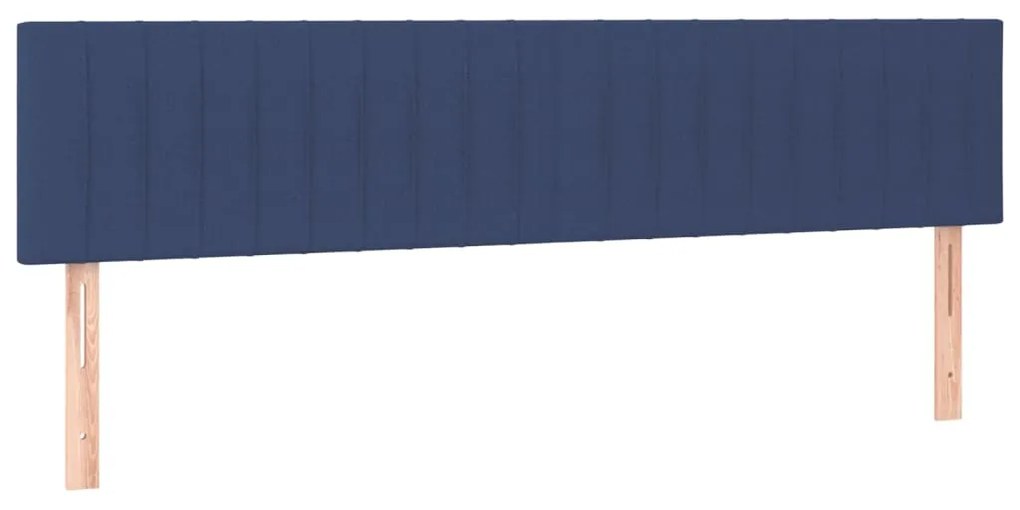 Pat cu arcuri, saltea si LED, albastru, 160x200 cm, textil Albastru, 160 x 200 cm, Benzi verticale