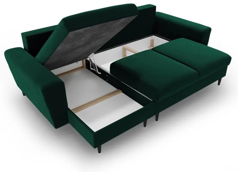 Colțar verde extensibil, cu spațiu de depozitare cu tapițerie din catifea Kyoto – Cosmopolitan Design