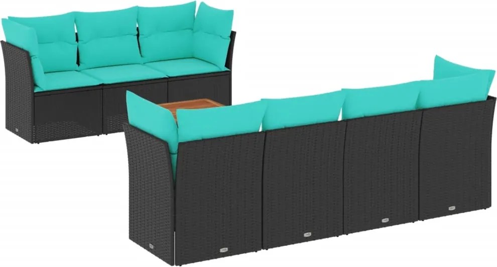 vidaXL Set canapele de grădină cu perne, 8 piese, negru, poliratan