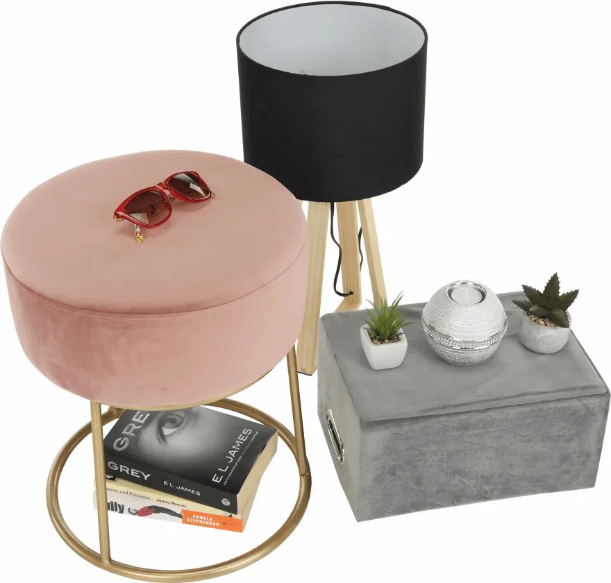 Taburet, catifea Velvet roz/vopsea aurie, AYSU