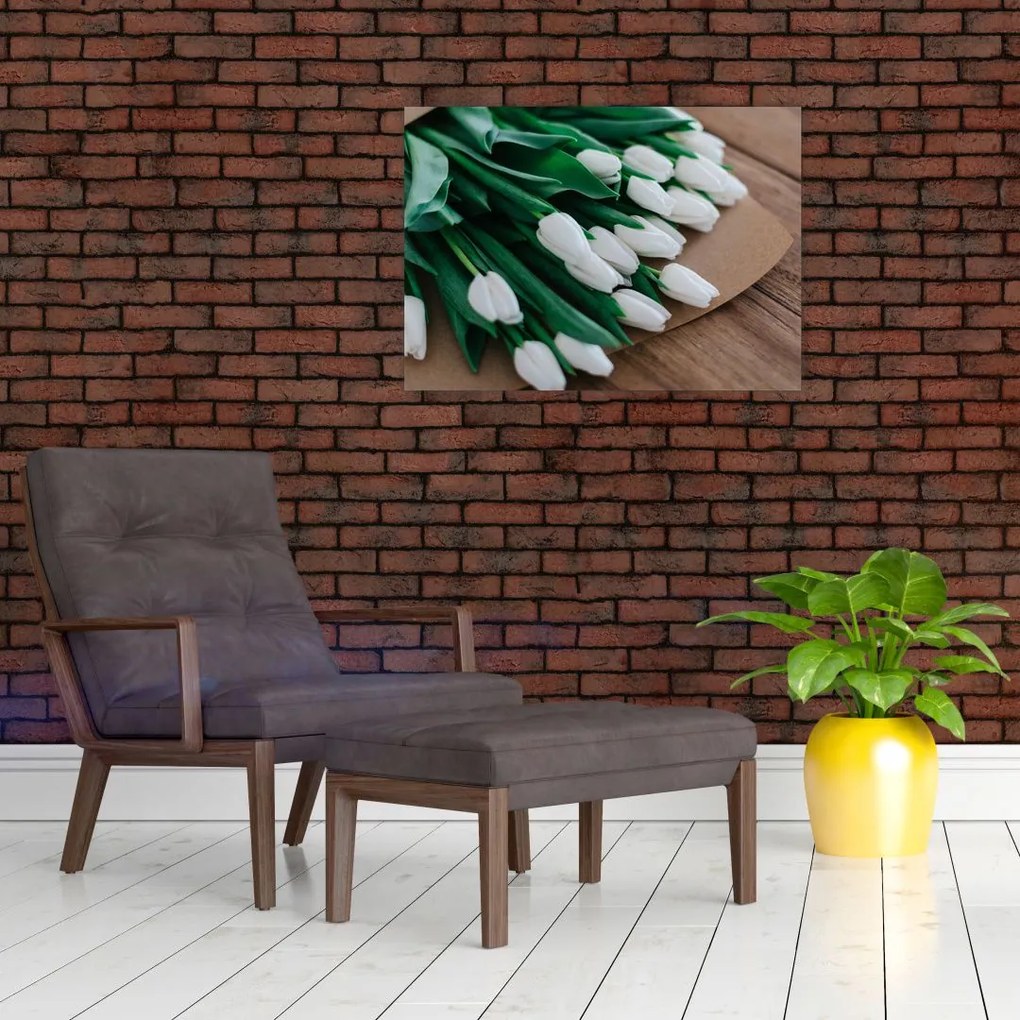 Tablou cu buchet de lalele albe (70x50 cm)