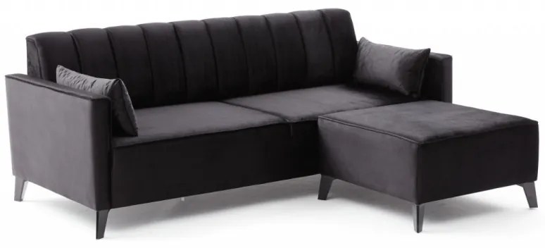 Canapea cu Taburet, Cadru Lemn de Fag, Ova, Negru
