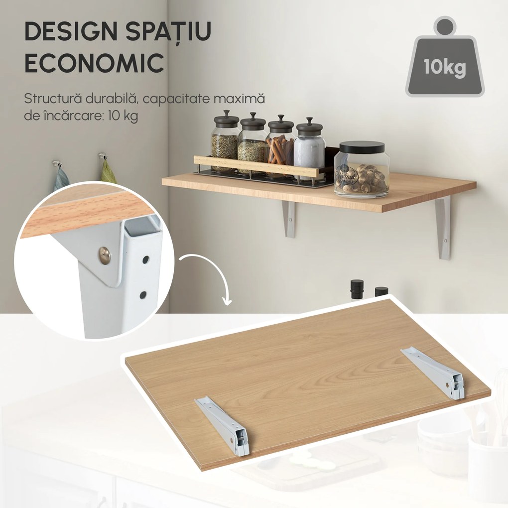 HOMCOM Masă Pliabilă de Perete, Design Rabatabil, din MDF și Metal, 60x40x20 cm | Aosom Romania