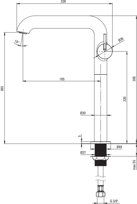 SILIA Baterie de lavoar înaltă BQS_D24K Finisaj: titan