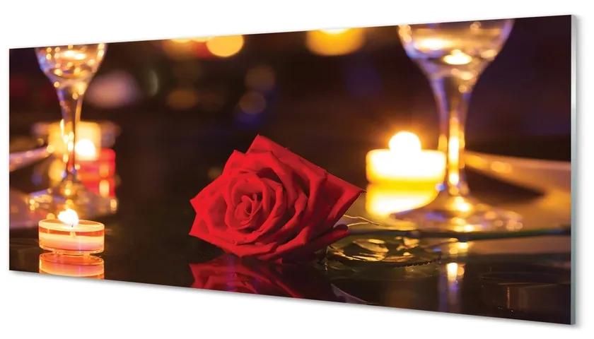 Tablouri pe sticlă Rose pahare lumânare