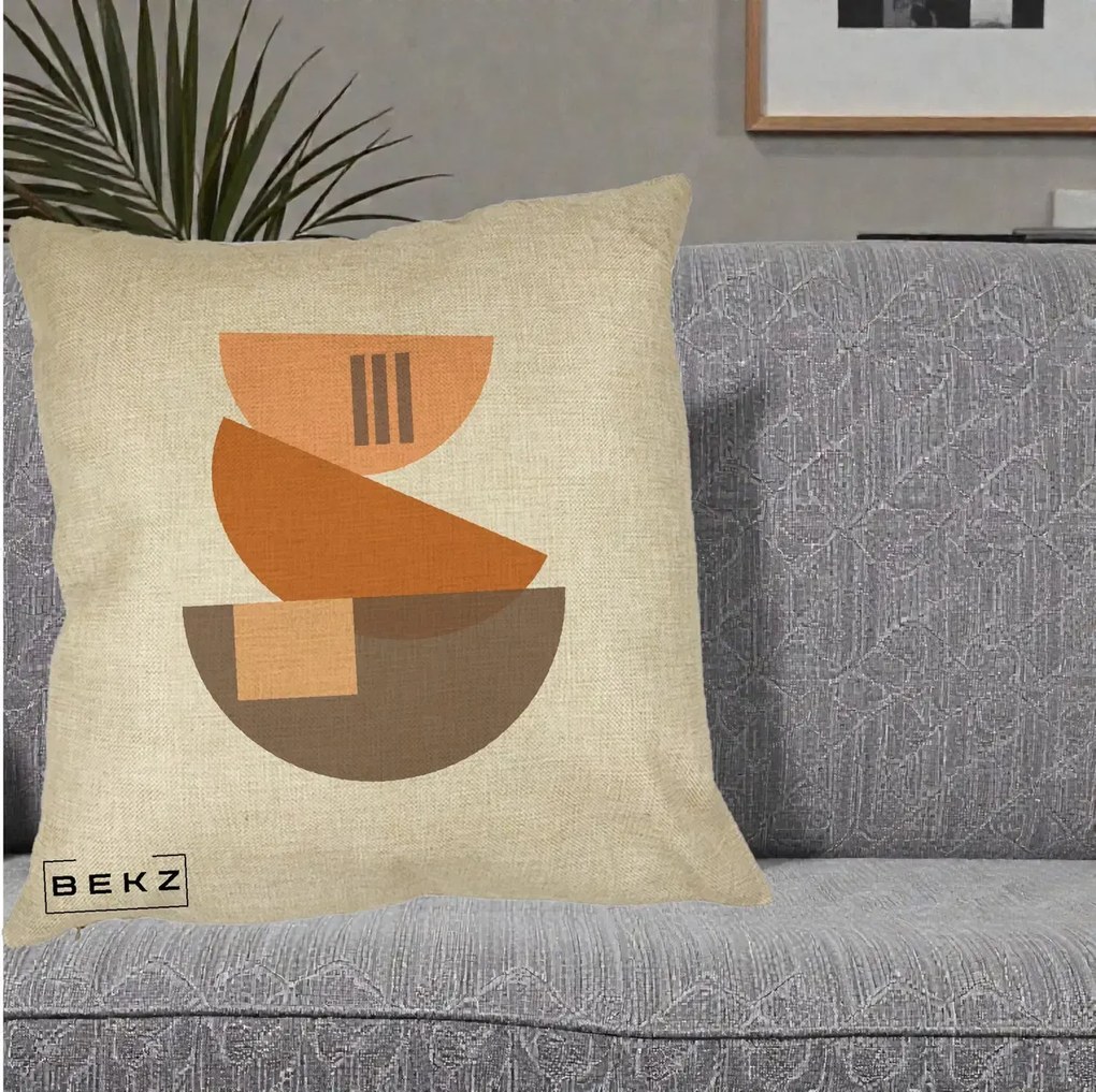 Perna Decorativa Geometric Bauhaus Boluri Portocaliu, 40x40 cm, Crem, Husa Detasabila, Perna Inclusa, BEKZ®