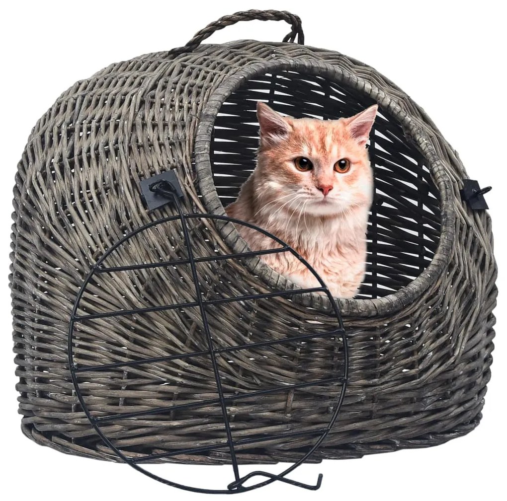 vidaXL Coș de transport pisici, gri, 45 x 35 x 35 cm, răchită naturală