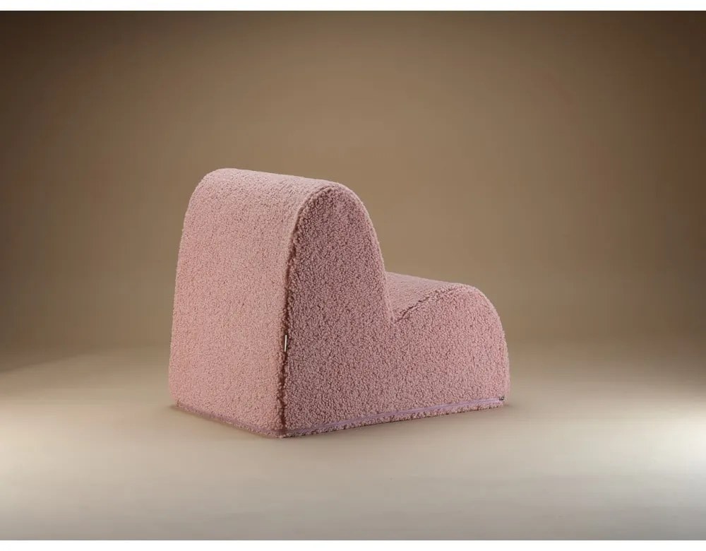Fotoliu de copii roz cu tapițerie din țesătură bouclé Cloud – Wigiwama