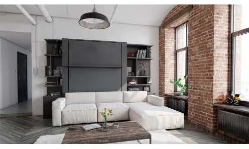 Set pat rabatabil dublu (150X200), 2 biblioteci, canapea 3 locuri si otoman - NOVA BOOKCASES FANCY SOFA SET