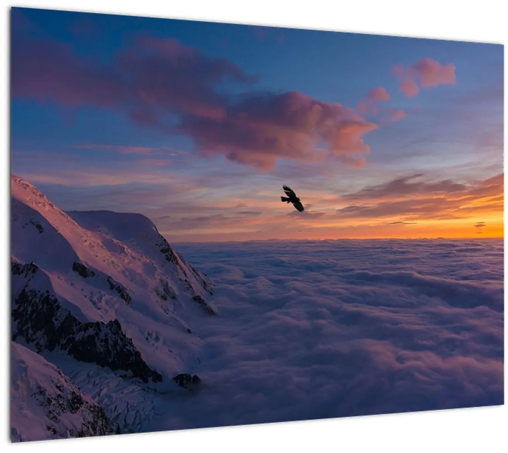 Tablou pe sticlă în apus de soare, Mont Blanc (70x50 cm)