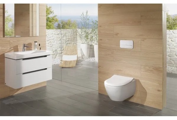 Capac WC slim, Villeroy&amp;Boch Subway 2.0, cu inchidere lenta, Alb Alpin, 9M78S101