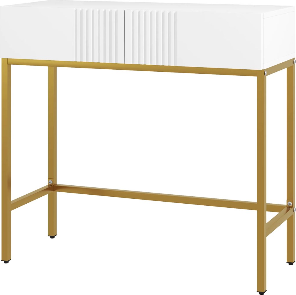 HOMCOM Masă Consolă cu 2 Sertare, Masă Modernă de Intrare cu Bază din Oțel în Ton Auriu, 80x31.5x75 cm, Alb | Aosom Romania