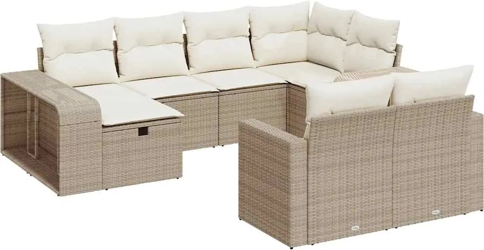 vidaXL Set canapele de grădină cu perne, 10 piese, bej, poliratan