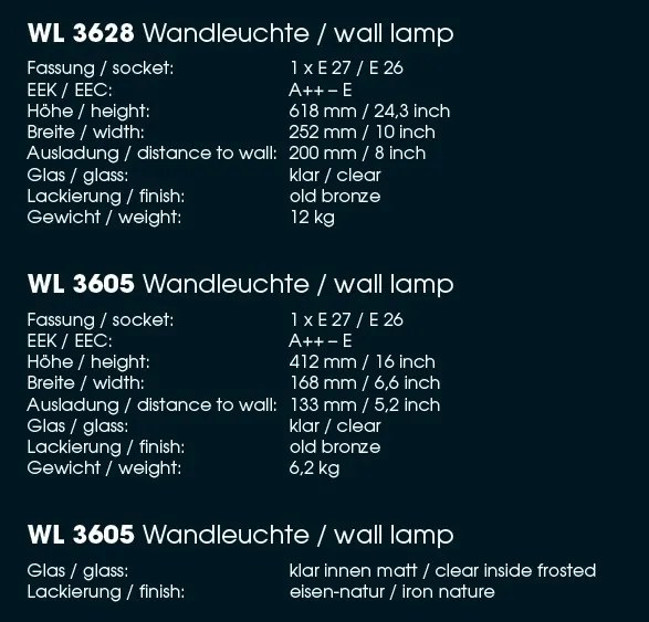 Aplica iluminat exterior din fier forjat, WL 3628