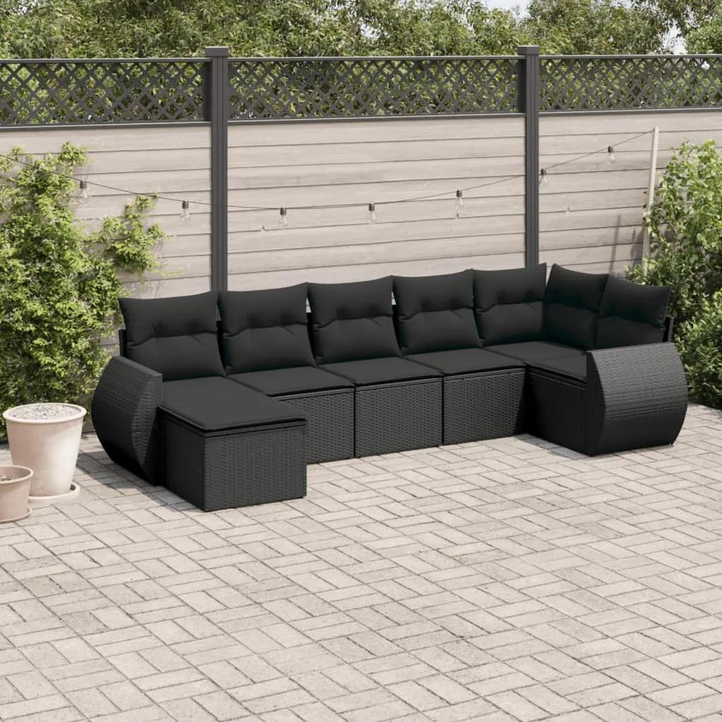 3221674 vidaXL Set canapele de grădină cu perne, 7 piese, negru, poliratan