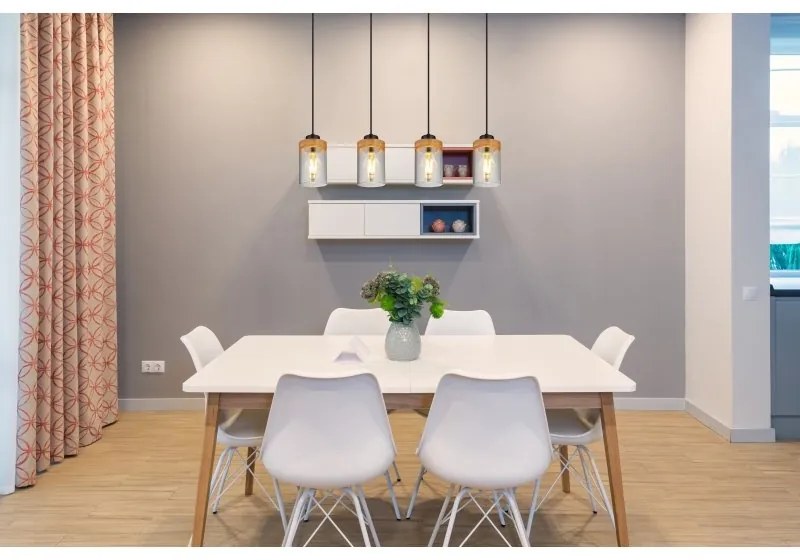 Lustra cu 4 pendule design modern FINCA negru mat, maro inchis