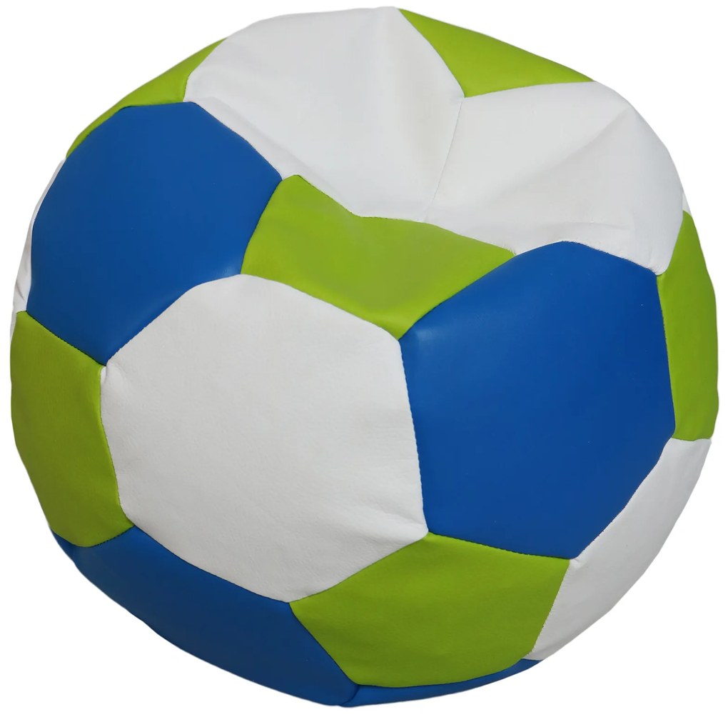 Sedací vak xxxl futbalová lopta + podnožka 100x100x60cm bielo modro zelený | jaks