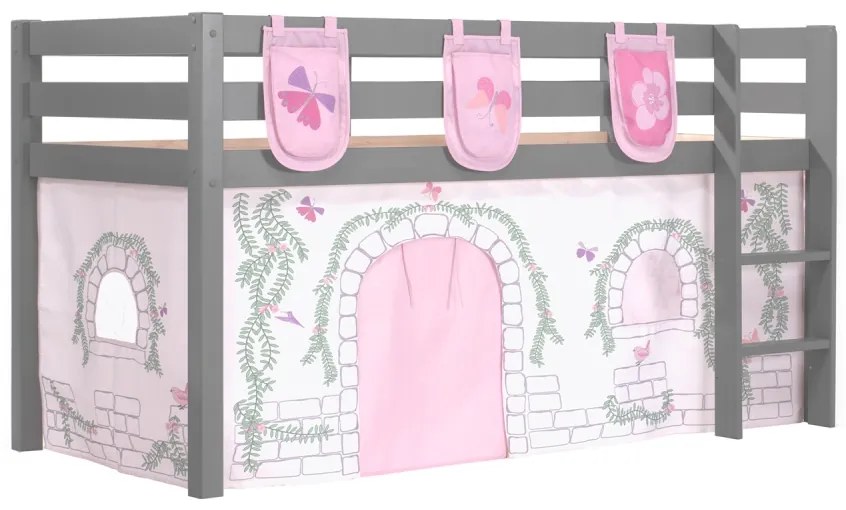 Pat copii supraînălțat Pino 90x200 cm cu husă Birdy și 3 buzunare textile pentru copii – Vipack [Dimensiuni: 208x98x114 cm]