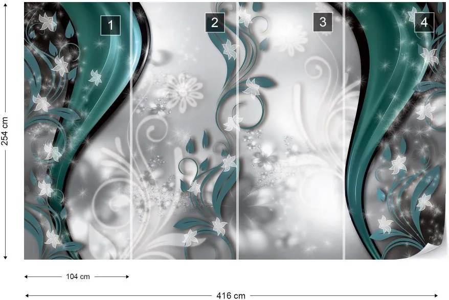 Fototapet GLIX - Luxury Floral Green + adeziv GRATUIT Tapet nețesute - 416x254 cm