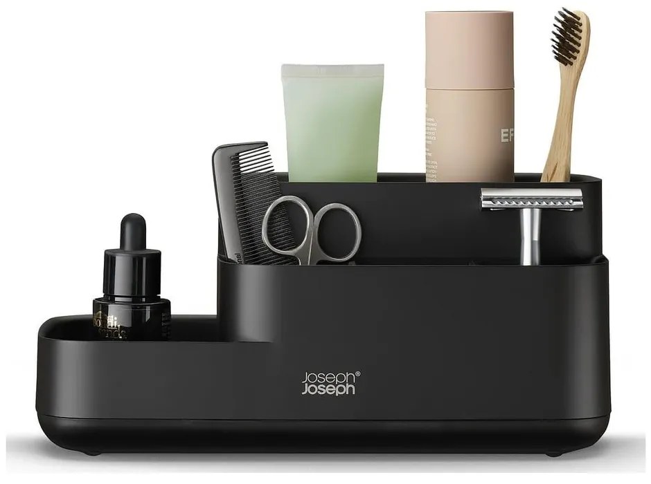Organizator de baie negru din plastic EasyStore – Joseph Joseph