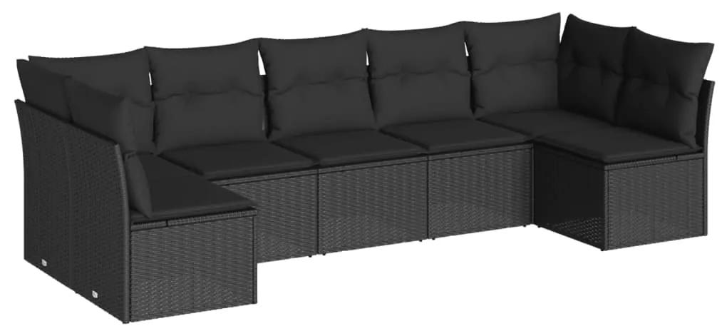 3217425 vidaXL Set canapele de grădină cu perne, 7 piese, negru, poliratan