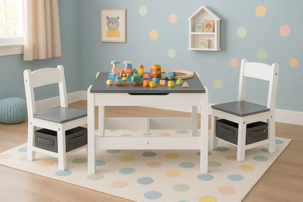 Mobilier pentru copii set masă 2 scaune cu tablă de cretă alb