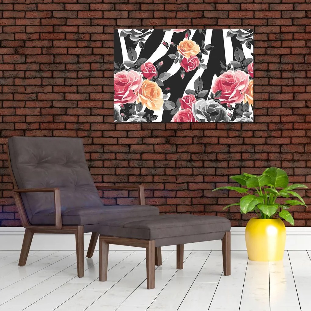 Tablou cu trandafiri înfloriți (90x60 cm)