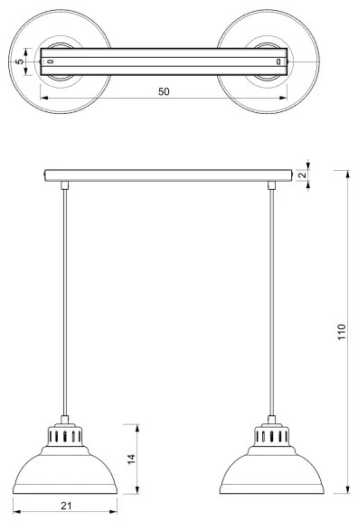 Lustră pe cablu SVEN 2xE27/15W/230V alamă