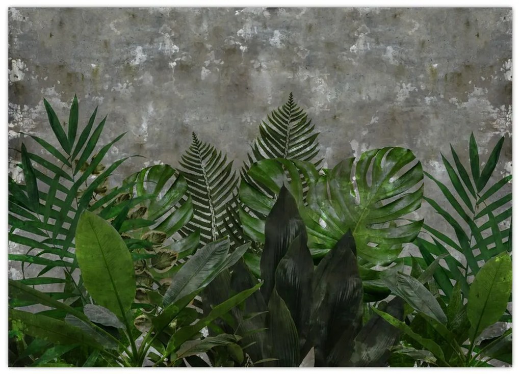 Tablou pe sticlă - Zid de beton cu plante (70x50 cm)