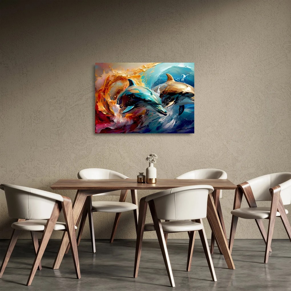 Tablou pe sticlă - Pictură de delfin (70x50 cm)