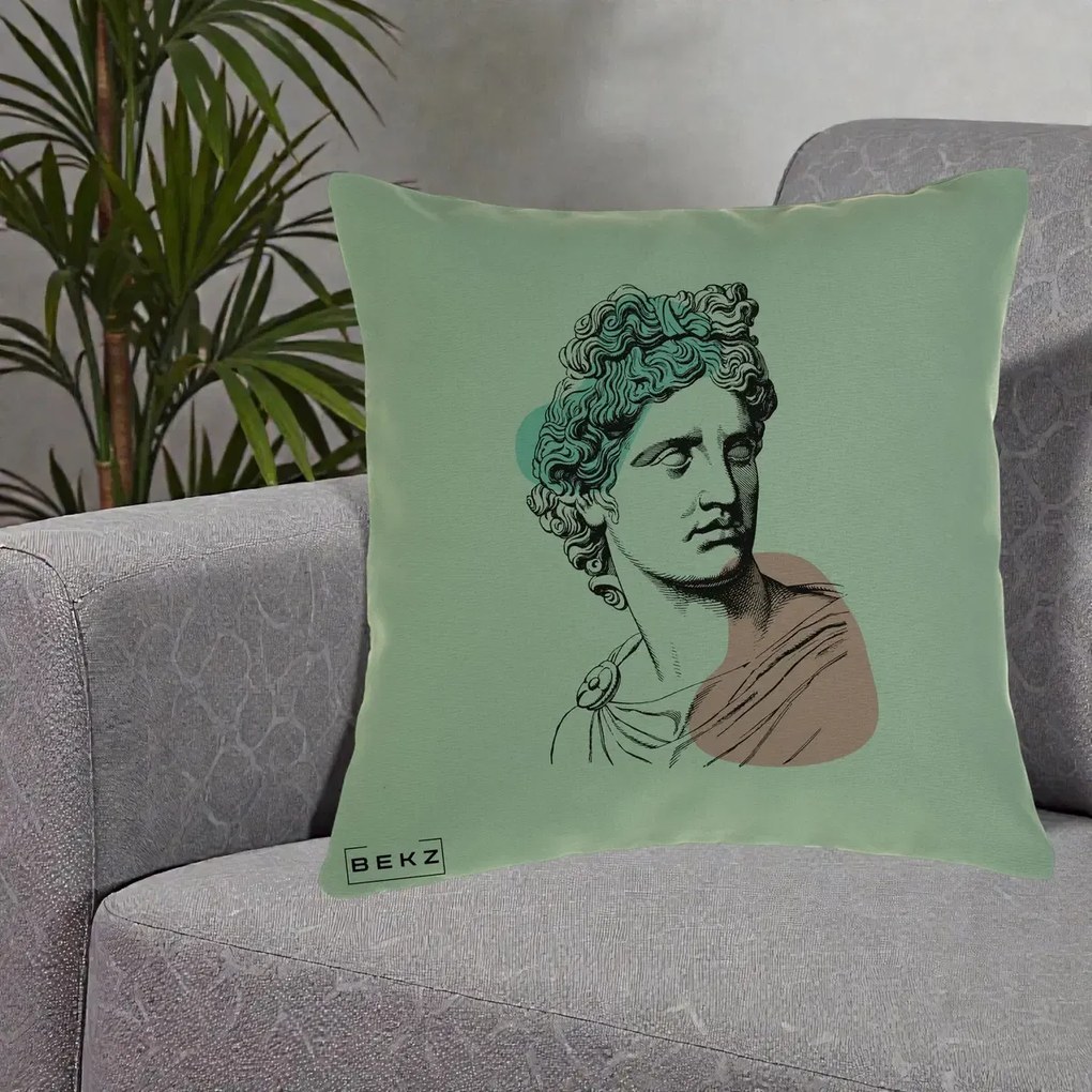Perna Decorativa Bust Grec Vaporwave, 40x40 cm, Verde, Husa Detasabila, Perna Inclusa, BEKZ®