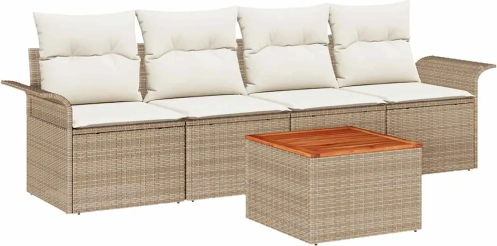 vidaXL Set de canapele pentru grădină 5 pcs Bej și crem poliratan