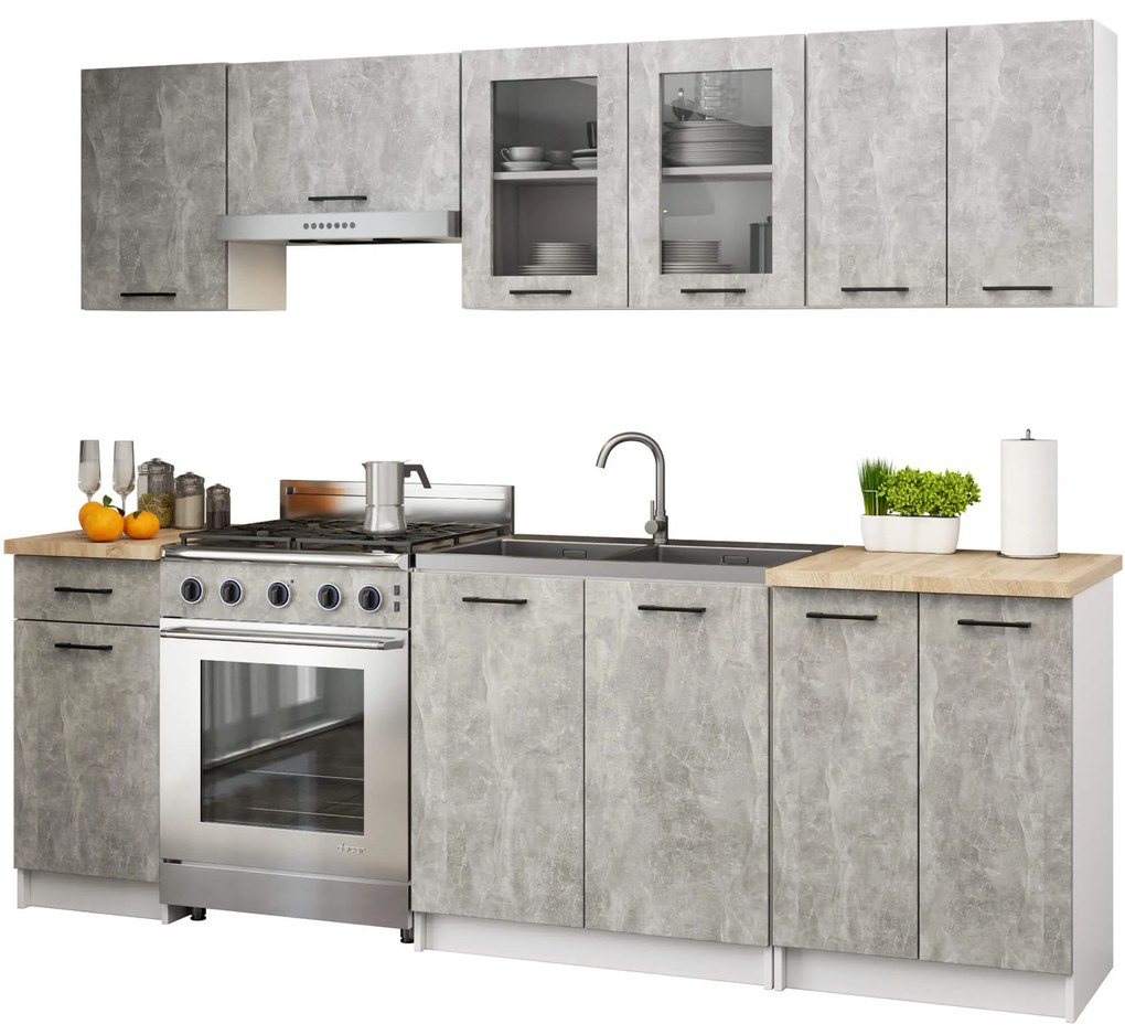Vitrină de bucătărie superioară Organo 580 (alb + beton). 1117504