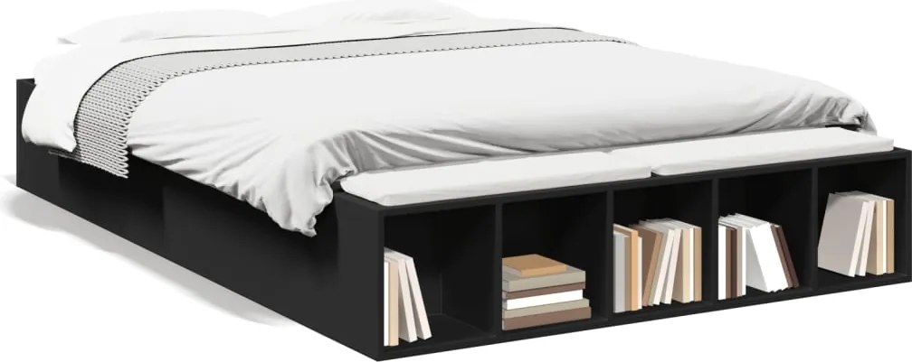 vidaXL Cadru de pat, negru, 120x190 cm, lemn prelucrat