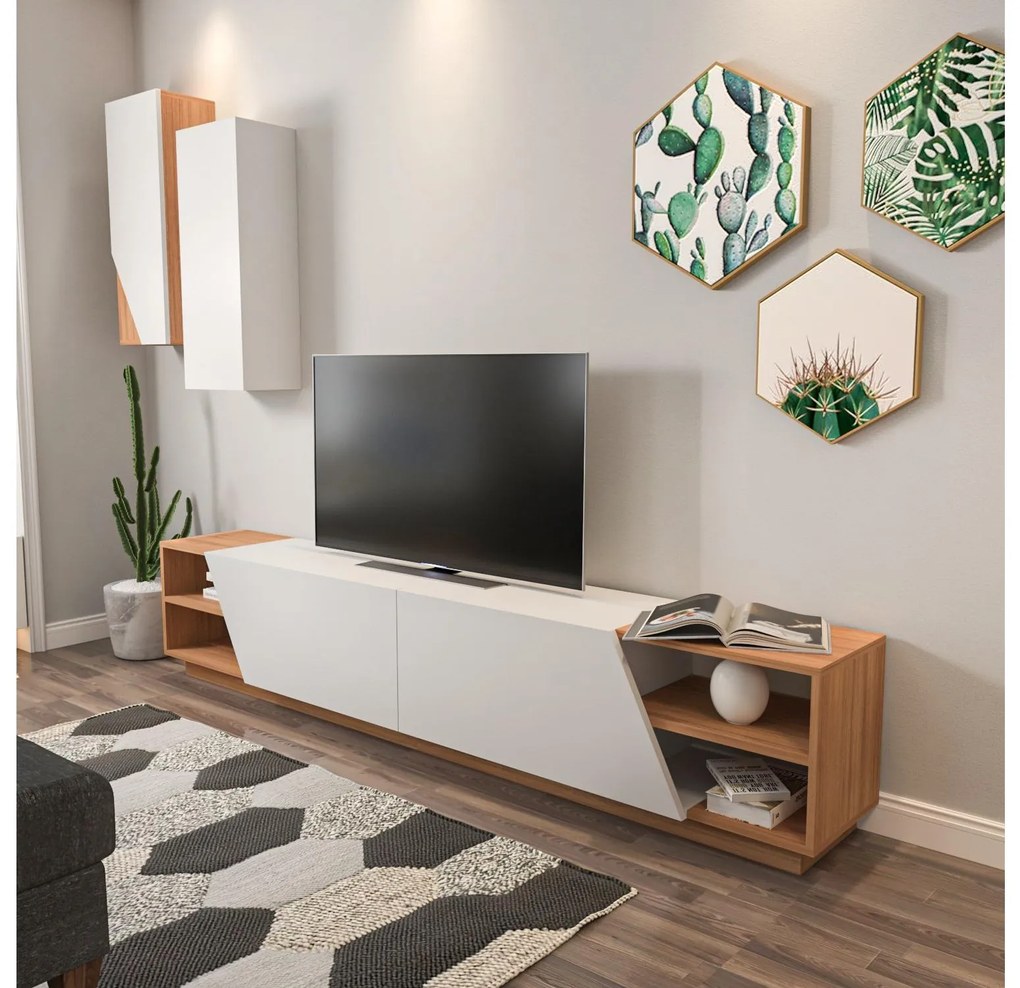 Mobilier living Ziva 2 (alb + teak). 1102661