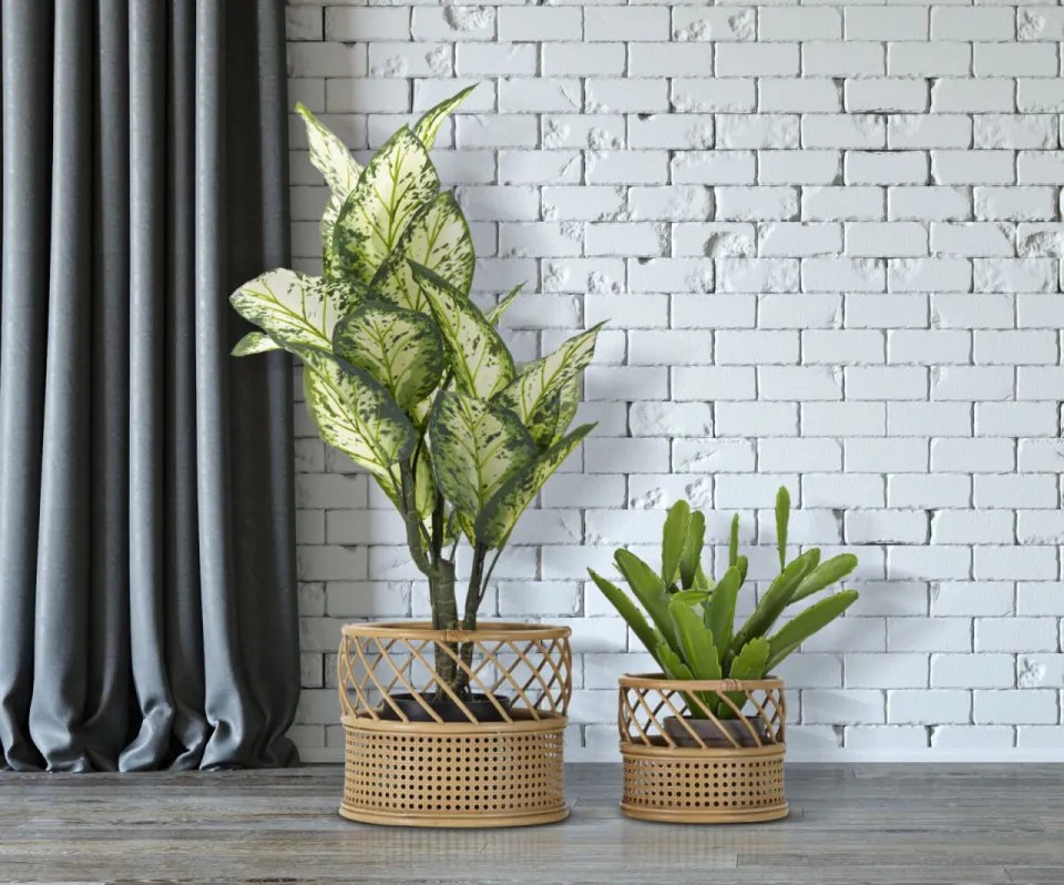 Set 2 suporturi pentru ghivece finisaj natural din ratan, ∅ 30 - ∅ 22 cm, Panama Mauro Ferretti