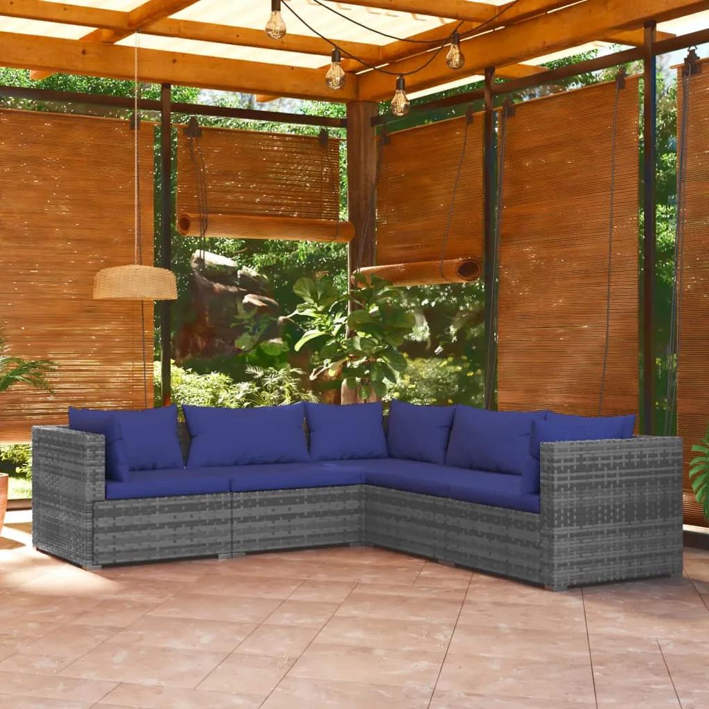 3101702 vidaXL Set mobilier de grădină cu perne, 5 piese, gri, poliratan