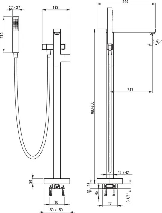 BLUR – Baterie pentru Cadă, de Sine Stătătoare, cu Set de Duș, BQL_N17M Finisaj Nero 🛁✨