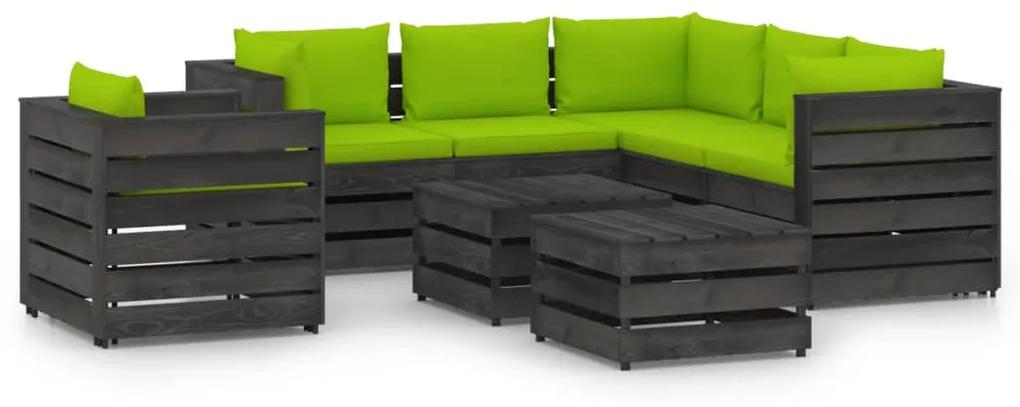 Set mobilier gradina cu perne, 8 piese, gri, lemn tratat bright green and grey, 8
