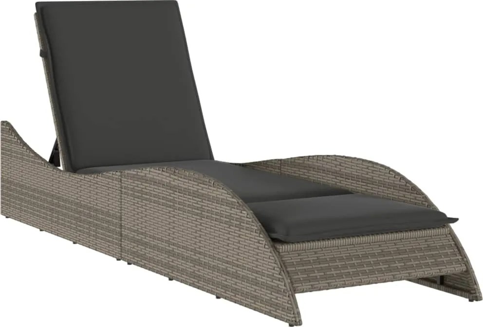 vidaXL Șezlong cu pernă, gri, 60x205x73 cm, poliratan