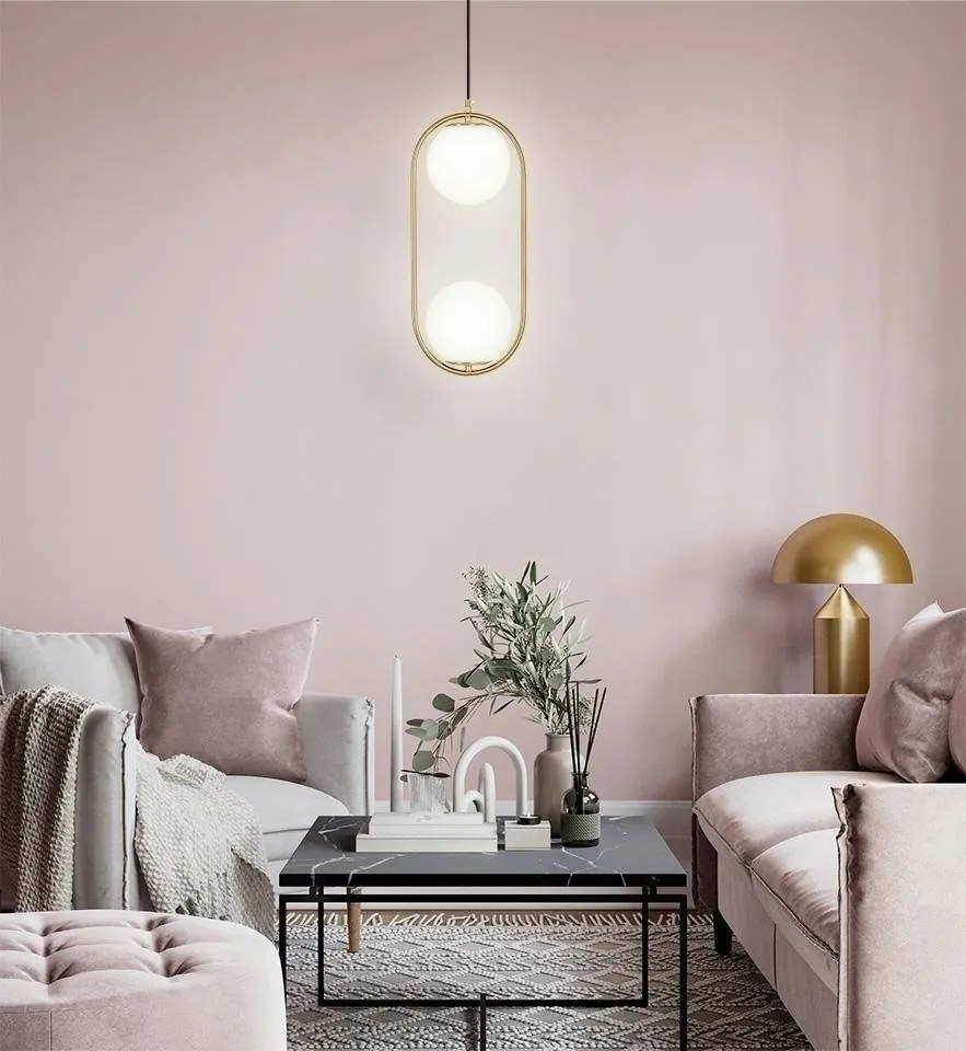 Lustra design miminalist, Metal auriu, Glob Sticla, AURELIA Double