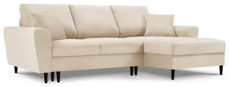 Colțar bej extensibil, cu spațiu de depozitare cu tapițerie din catifea reiată (cu colț pe partea dreaptă, cu șezlong) Kyoto – Cosmopolitan Design