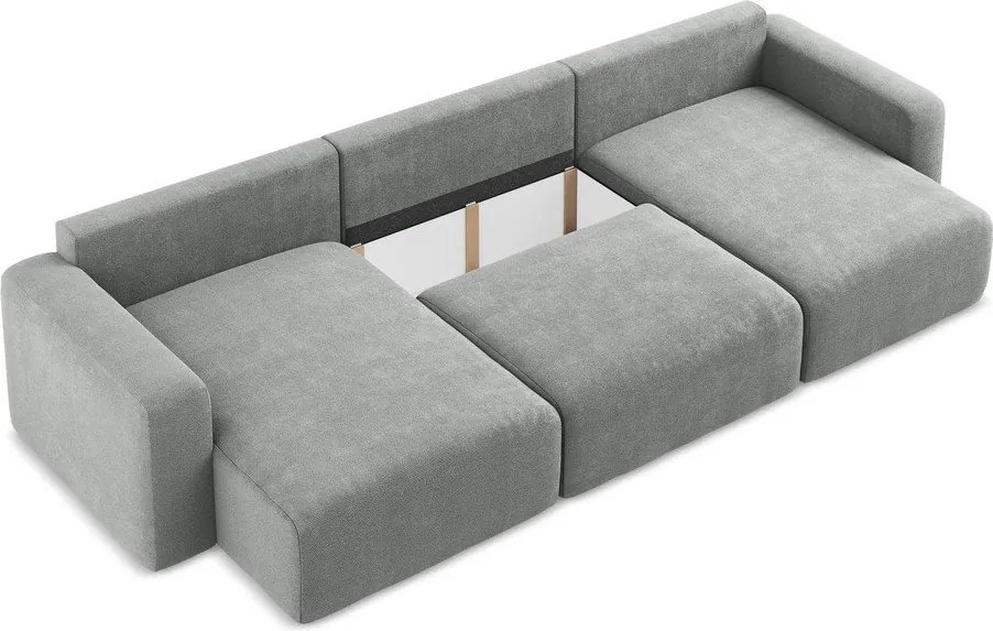 Colțar gri extensibil/cu spațiu de depozitare cu tapițerie din chenille (în formă de "U") Kona – Makamii