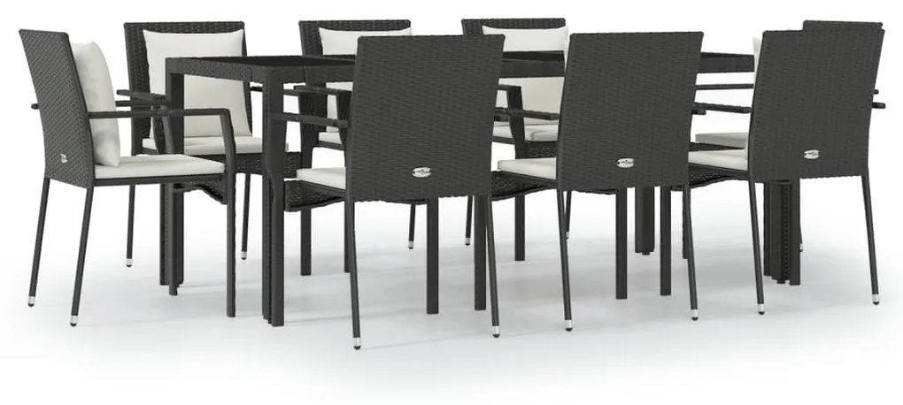 3157956 vidaXL Set mobilier de grădină cu perne, 9 piese, negru, poliratan
