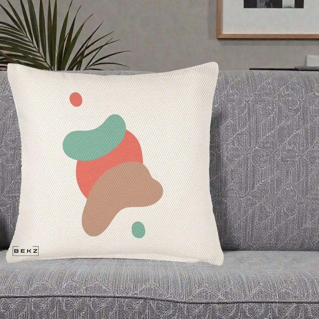 Perna Decorativa Abstract Forme Fluide Coral, 40x40 cm, Crem Reliefat, Husa Detasabila, Perna Inclusa, BEKZ®
