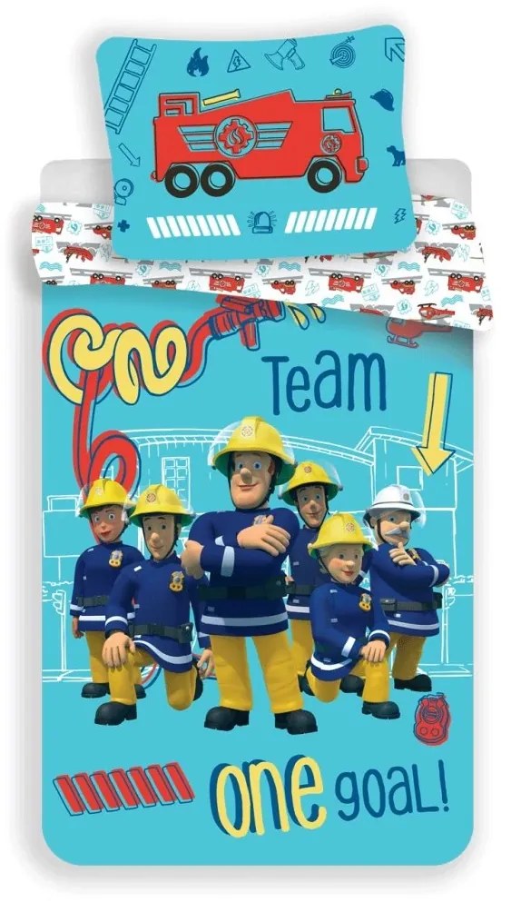 Lenjerie de pat bumbac copii FIREMAN SAM TEAM albastru Dimensiune lenjerie de pat: 70 x 90 cm | 140 x 200 cm