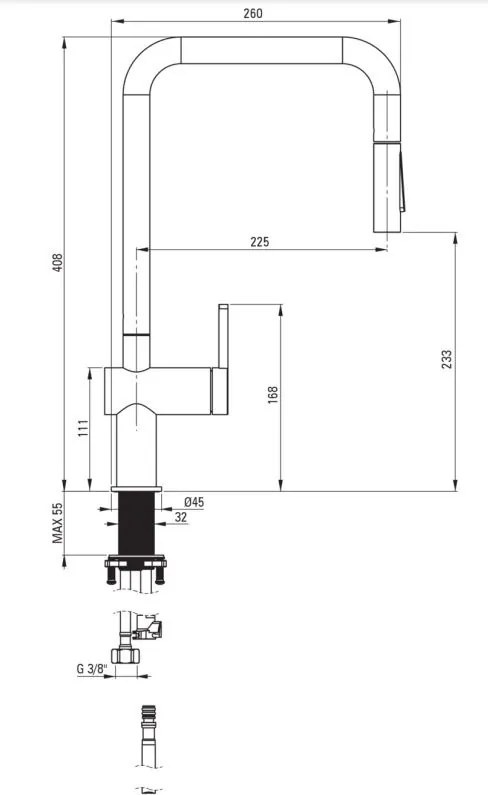 MOMI Baterie Bucătărie cu Pipă Extractibilă – Oțel Șlefuit (BKM_F73N)